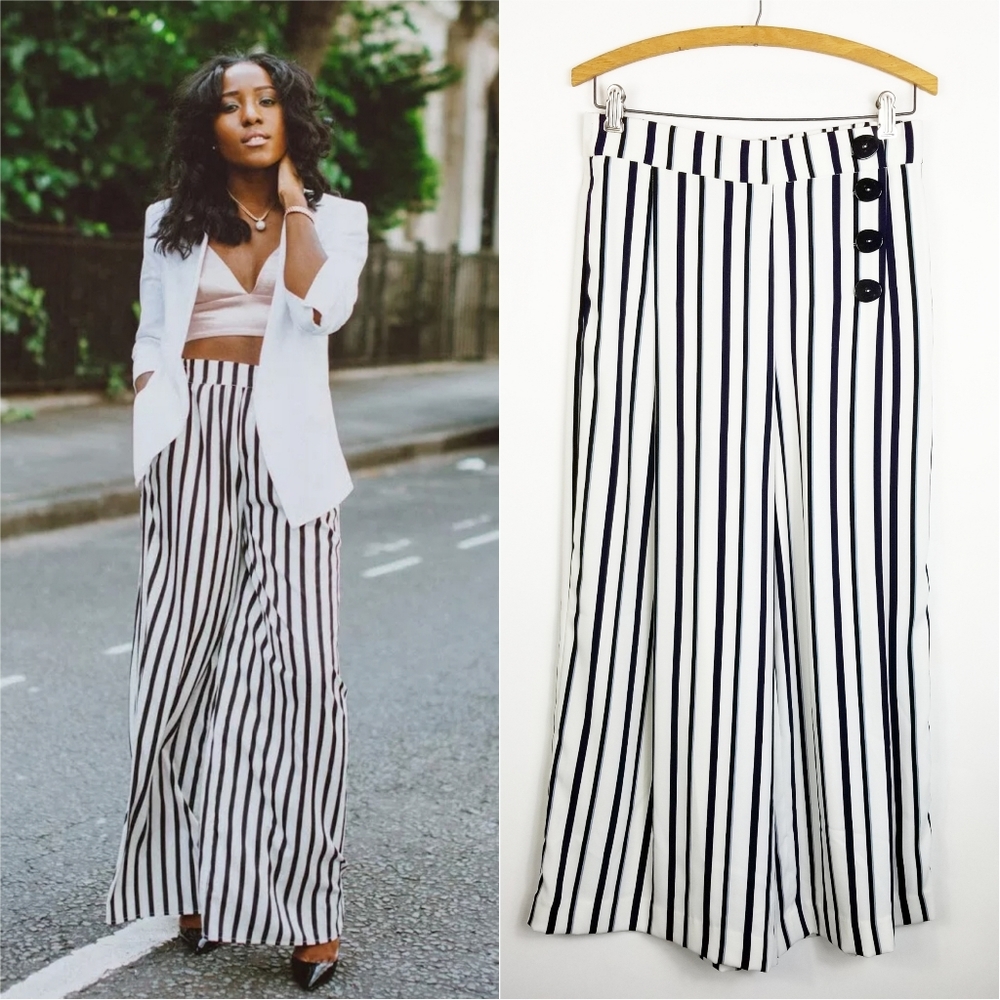 ZARA Striped High Waisted Palazzo Trousers Pants